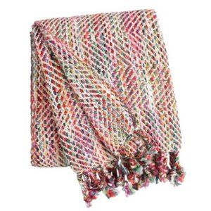 World Market Pink Multicolor Stitch Fringe Throw Blanket